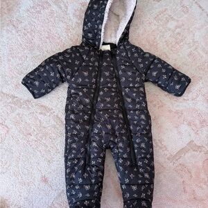 Baby Hooded One-Piece Snowsuit - Black Floral 6/9M